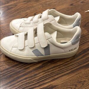 Veja Cream and Gray Minimalist Sneakers